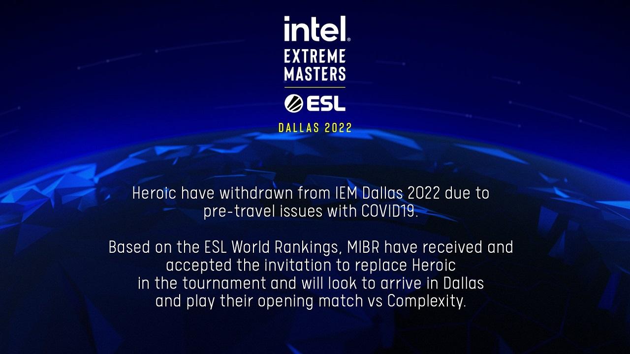 IEM Dallas: MIBR頂替Heroic, NIP動用ztr取代hampus參賽