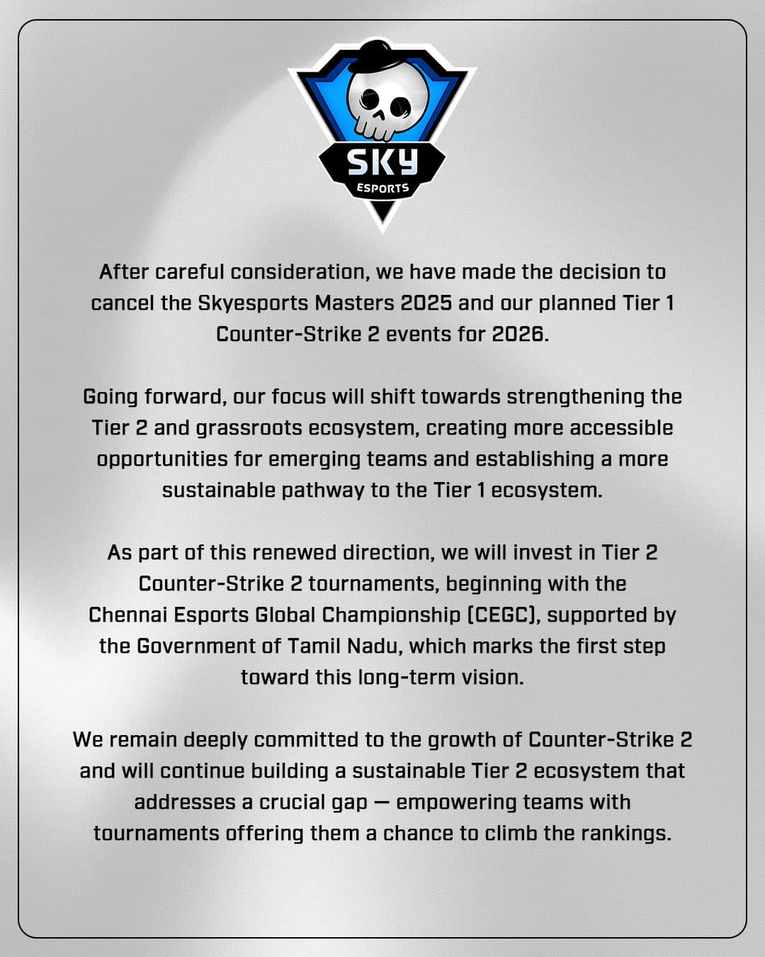 Skyesports取消 2025-26賽季的一線賽事
